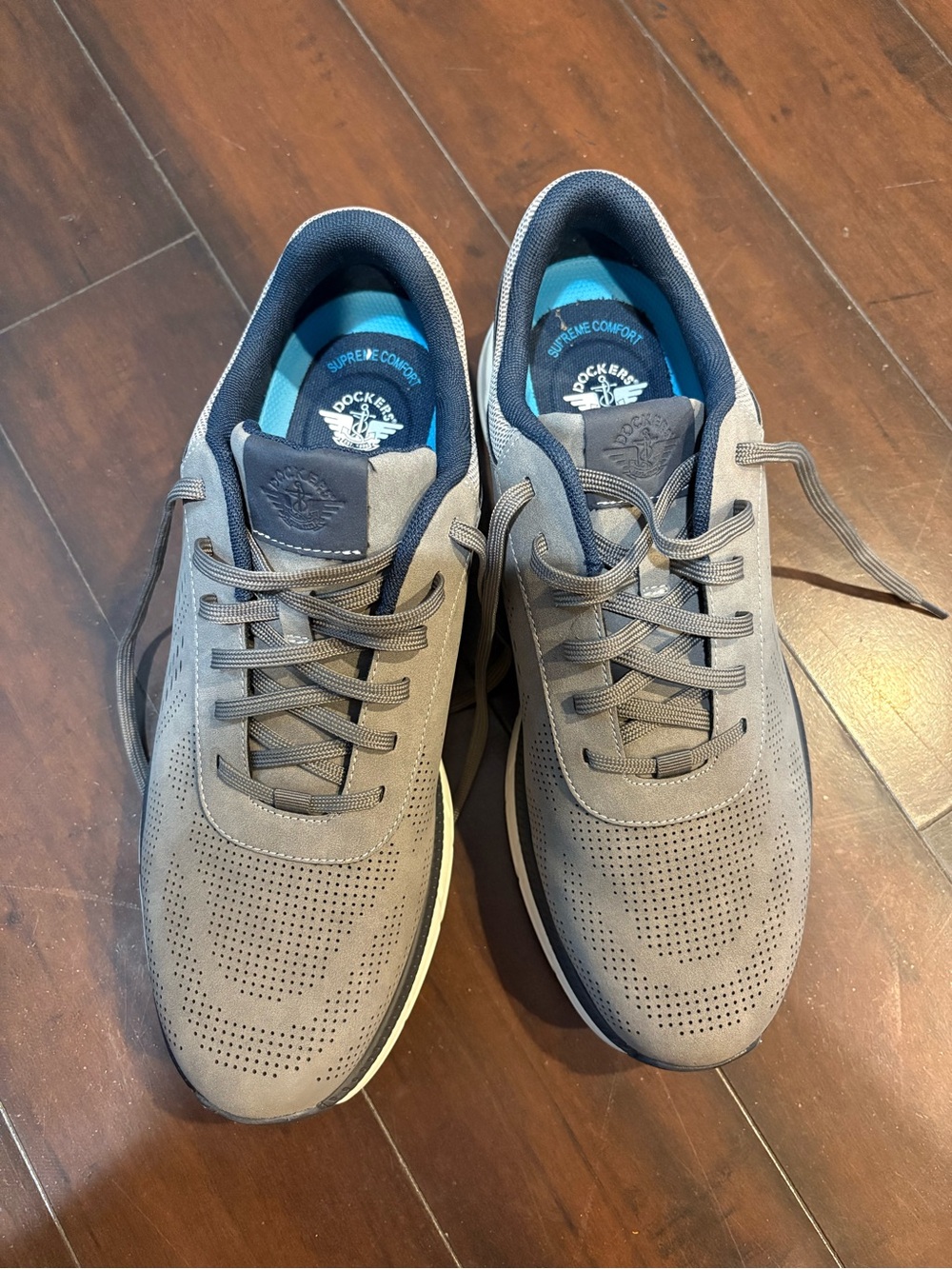 Rockport Men's Gray Suede Perforated Lace-Up Sneakers with Navy Accents